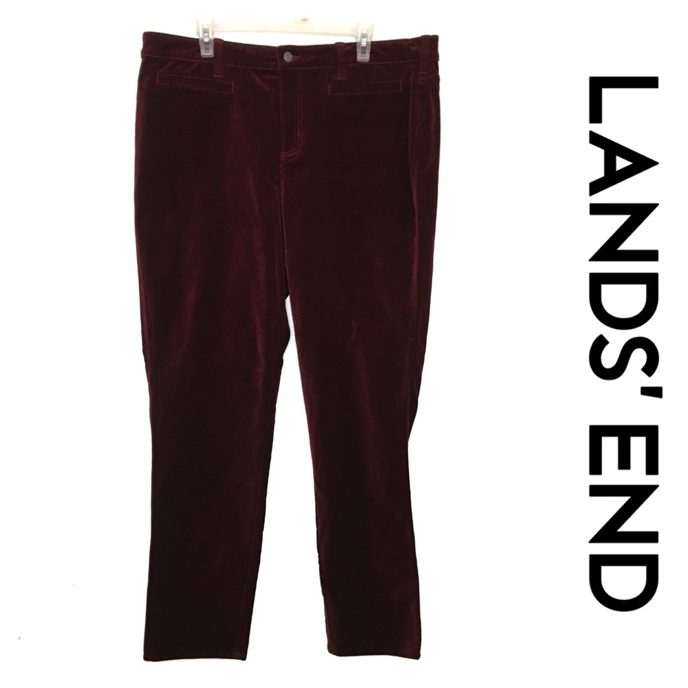NWT Lands’ End Burgundy Velvet Pants Slim Leg